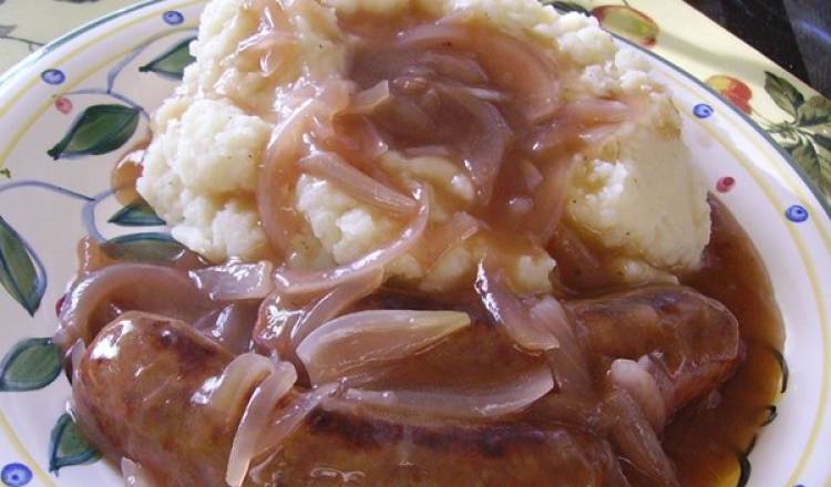 True Bangers and Mash with Onion Gravy