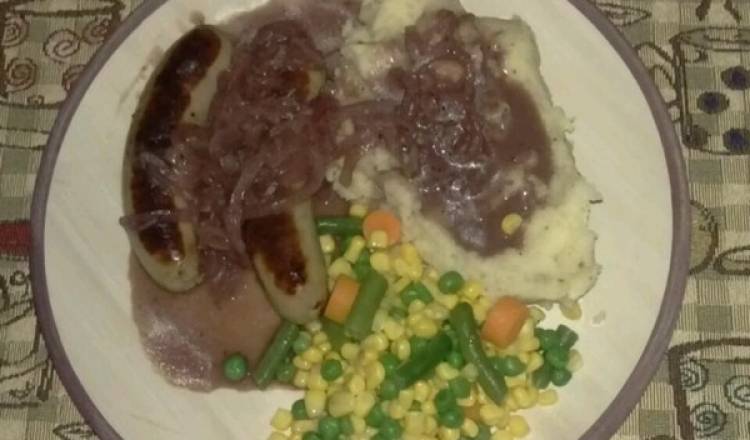 True Bangers and Mash with Onion Gravy