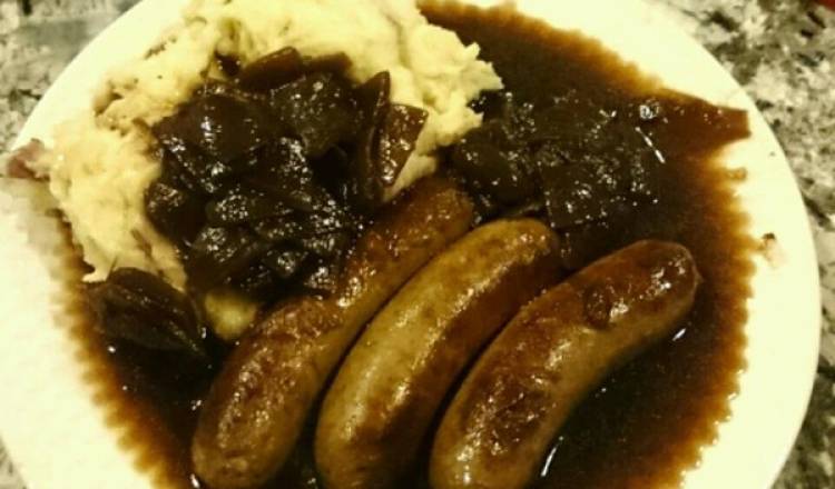 True Bangers and Mash with Onion Gravy