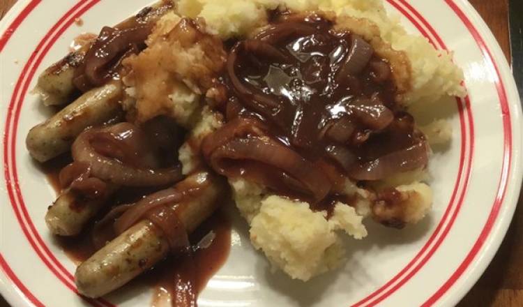 True Bangers and Mash with Onion Gravy